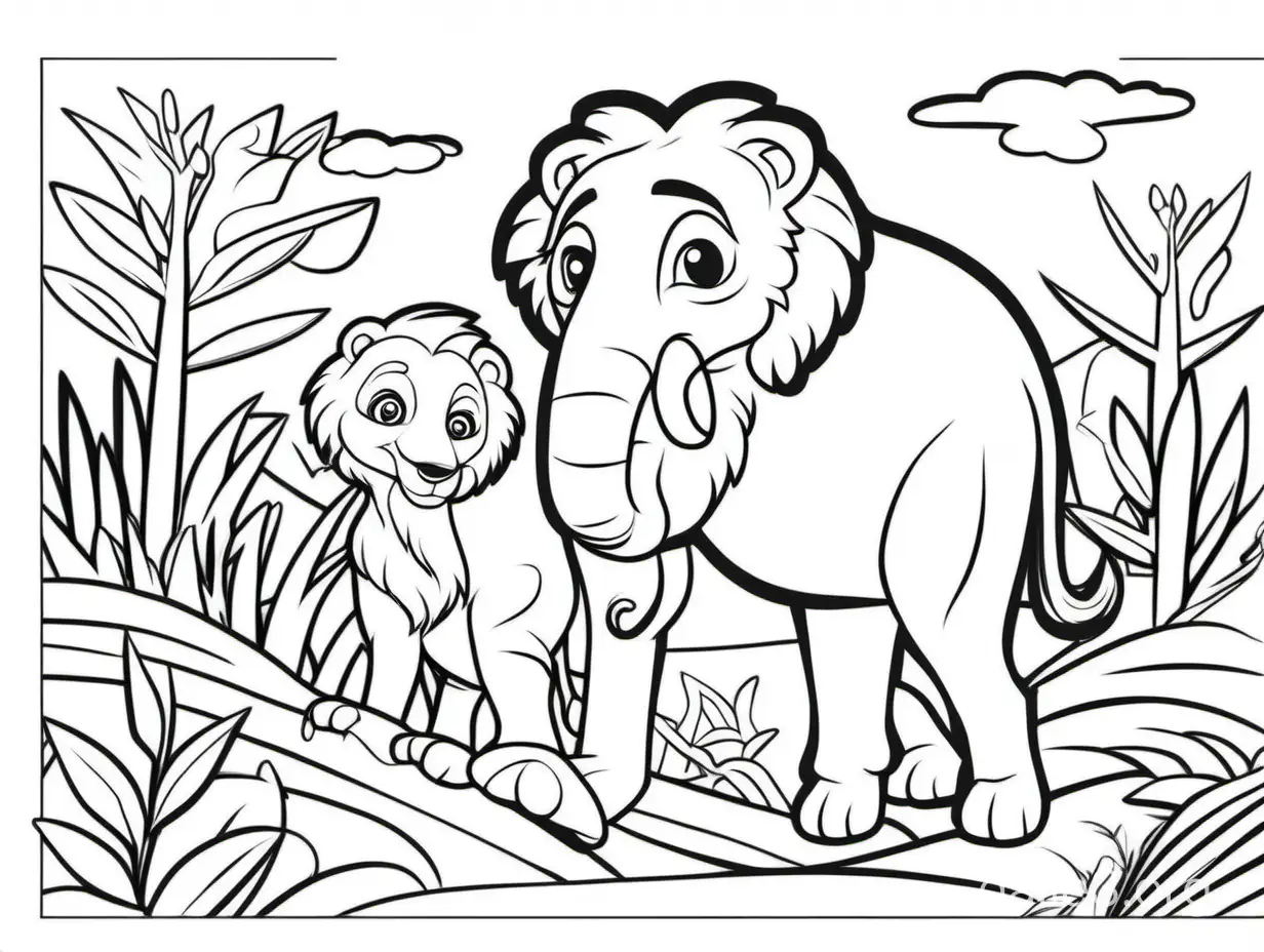 coloring pages for kids animal cartoon style, thick line, no shadow