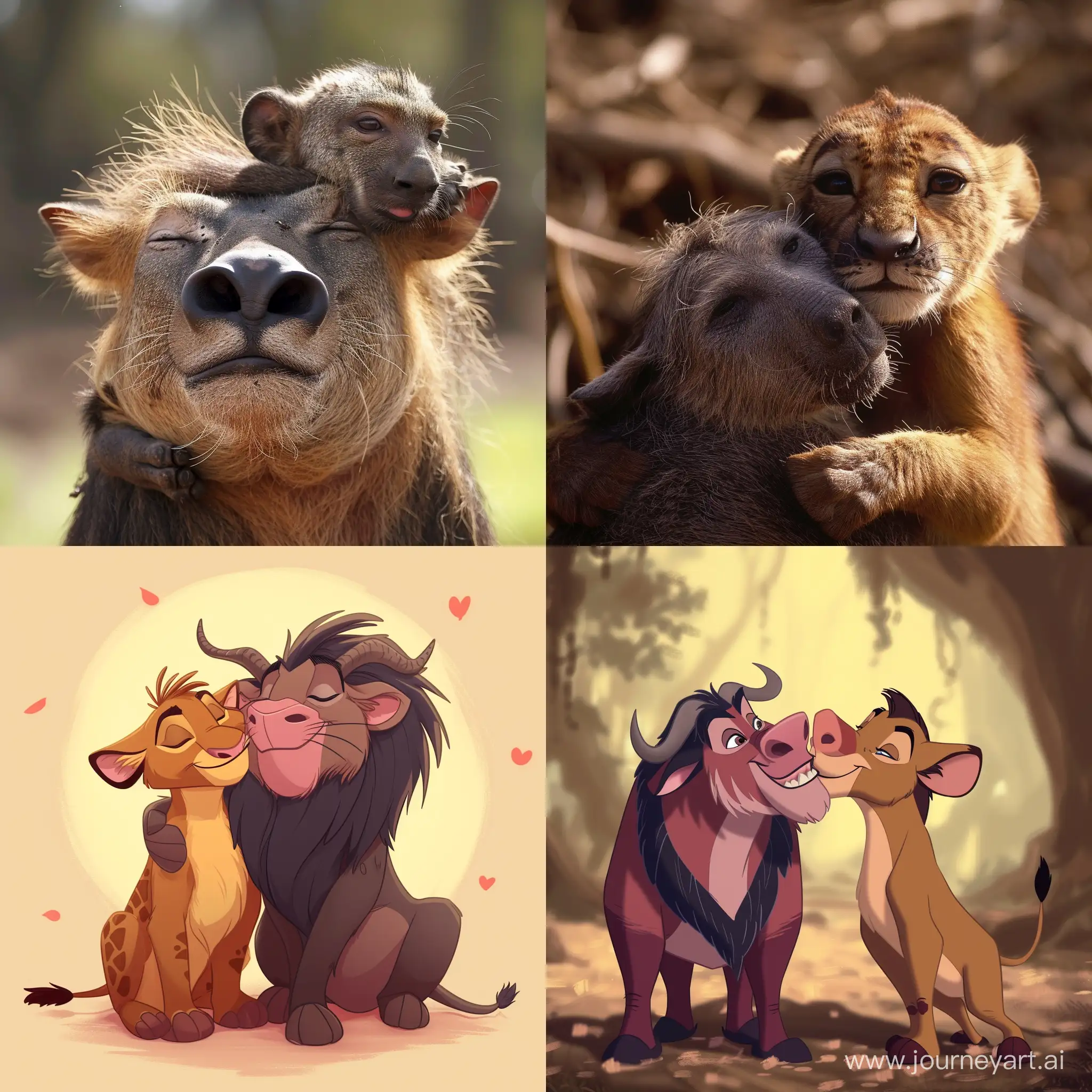 Pumba and Timon as close love friends