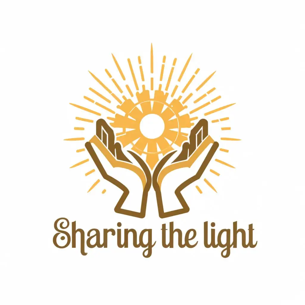 a logo design,with the text "Sharing the light", main symbol:Two hands and rising sun rays in between ,Moderate,clear background