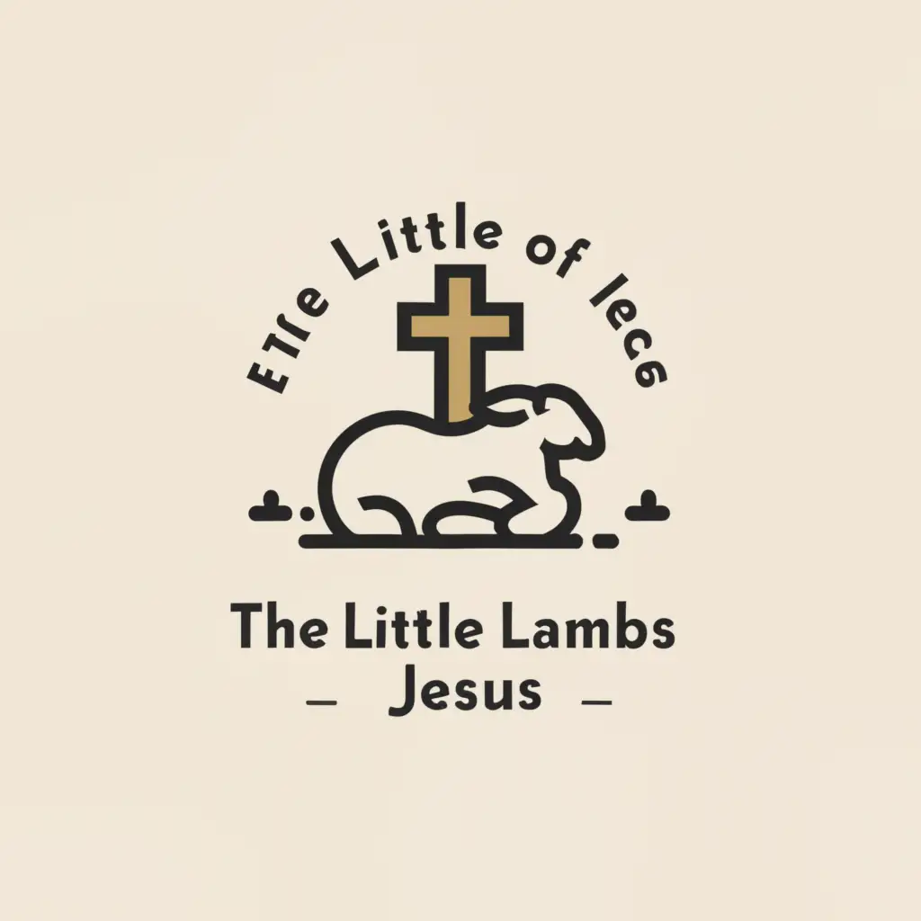 a logo design,with the text "The little lambs of Jesus", main symbol:a lamb and a cross,Minimalistic,be used in Religious industry,clear background