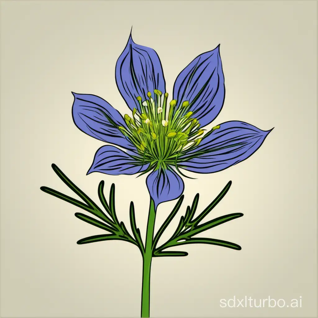 simplified front on view of nigella plant flower