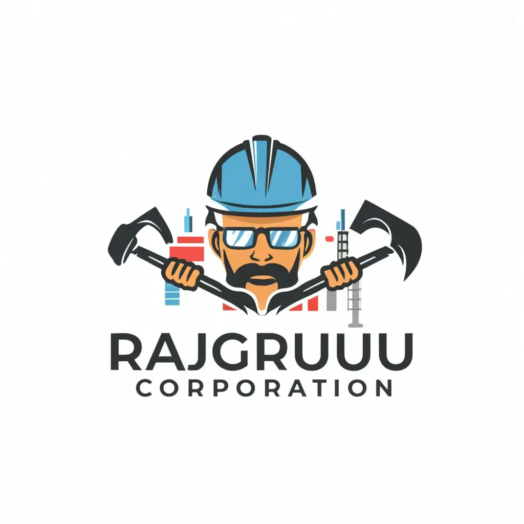 LOGO-Design-for-Rajguru-Corporation-Civil-Engineering-Contracting-Expertise-with-Structural-Icon-and-Balanced-Aesthetics