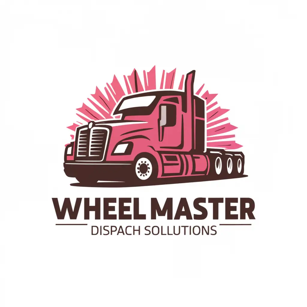 a logo design,with the text "Wheel Master
Dispatch Solutions", main symbol:Create a dynamic and vibrant logo for "Wheel Master Dispatch Solutions," a trucking dispatch business. The logo should incorporate shades of Pink, White, Purple, and a hint of black, and have a retro theme that captures the essence of the transportation industry. 

Include essential elements such as a truck illustration, a wheel or tire icon, and the implementation of roads. The truck illustration should be stylized and dynamic, conveying movement and energy. The wheel or tire icon should be prominent and recognizable, symbolizing the core of the business. 

The implementation of roads should be subtle yet effective, suggesting the company's role in navigating transportation routes. Ensure that the colors, typography, and overall design exude a sense of professionalism and reliability. The logo should be versatile enough to be used across various branding materials, including signage, stationery, and digital platforms.,Moderate,clear background
