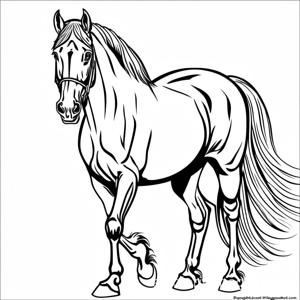 Morgan Horse, Coloring Page, black and white, line art, white background, Simplicity, Ample White Space. The background of the coloring page is plain white to make it easy for young children to color within the lines. The outlines of all the subjects are easy to distinguish, making it simple for kids to color without too much difficulty