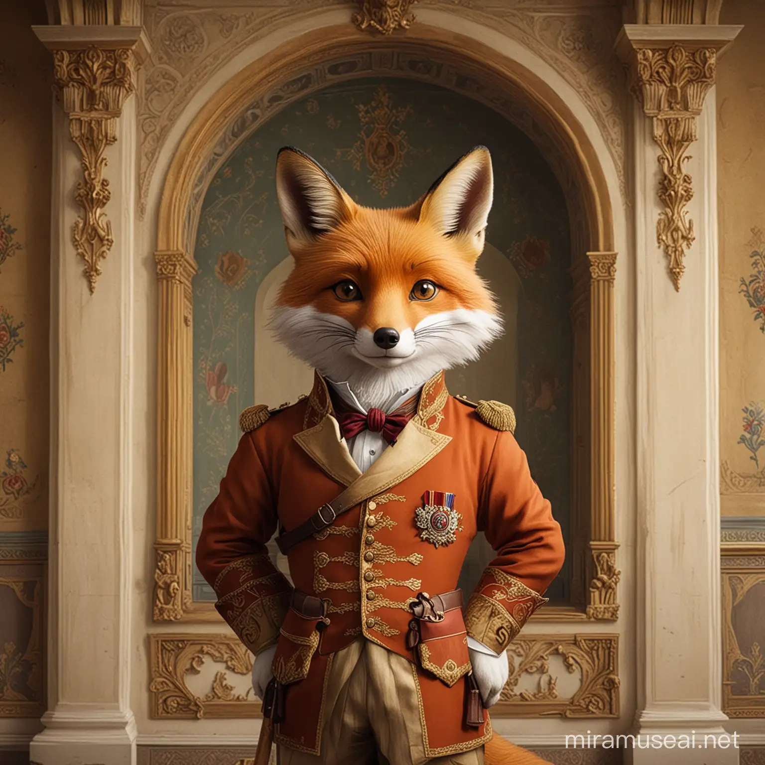 the noble class fox with cartoon image in the palace
