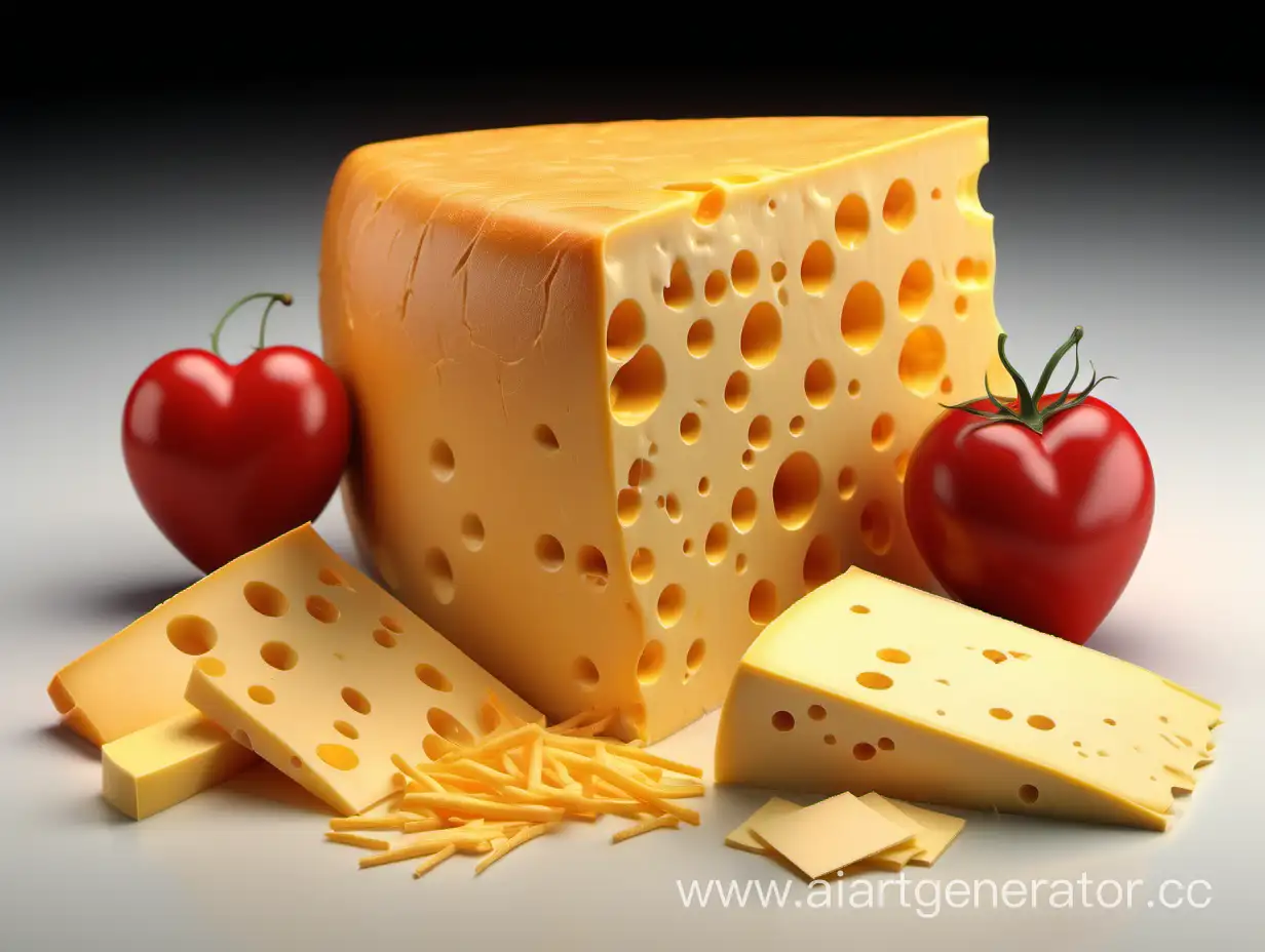 Visualize the dangers of processed cheese: Create an illustration that depicts the tempting texture and mouth-watering flavor of the cheese, but highlights the potential dangers of eating it. Introduce elements such as emulsifiers, colors and trans fats, highlighting their role in processed cheese. Include health elements such as heart and cholesterol to highlight the connection between eating cheese and health
