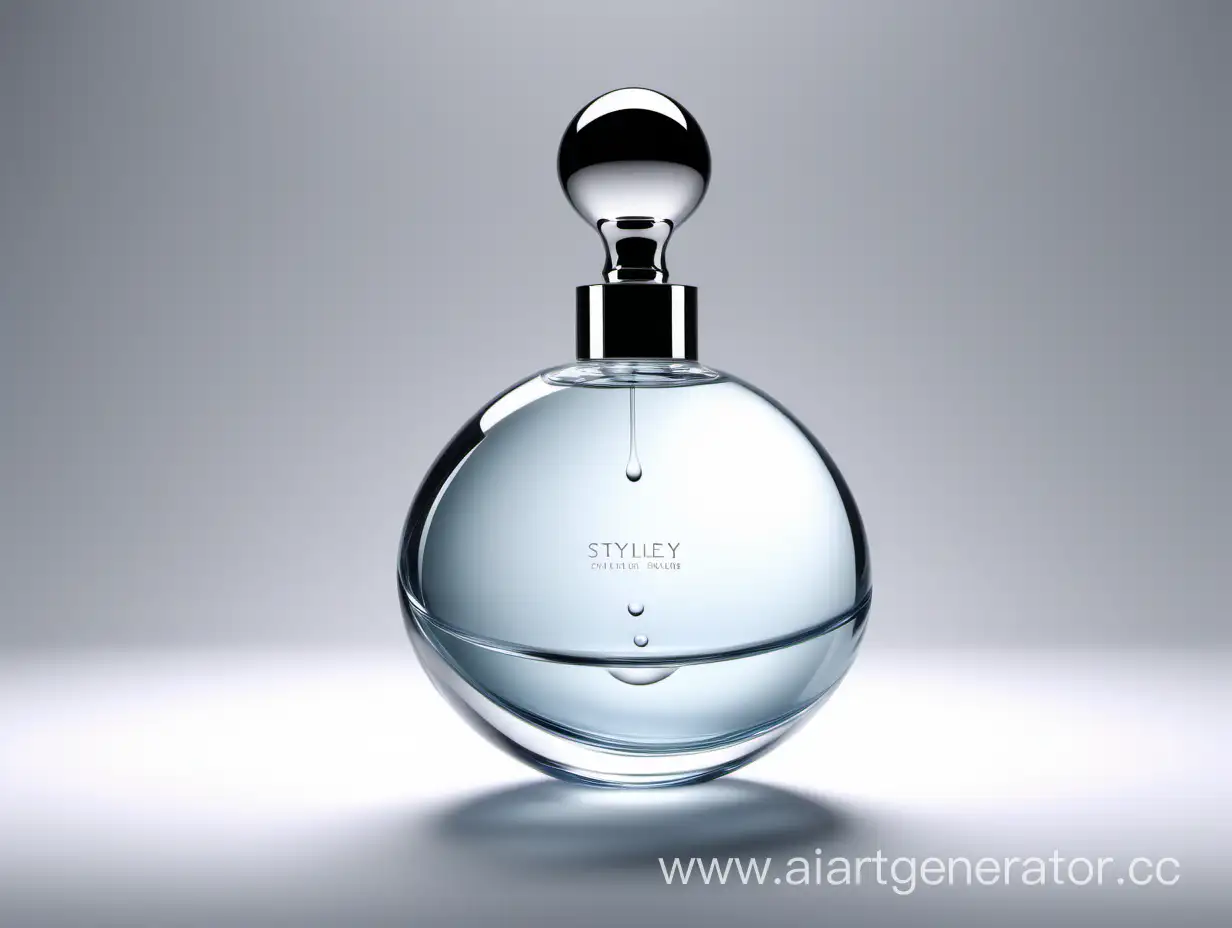 una botella para perfume de lujo, estilizada y moderna y juvenil que sea inspirada en una gota de agua. debe ser muy minimalista y moderno
