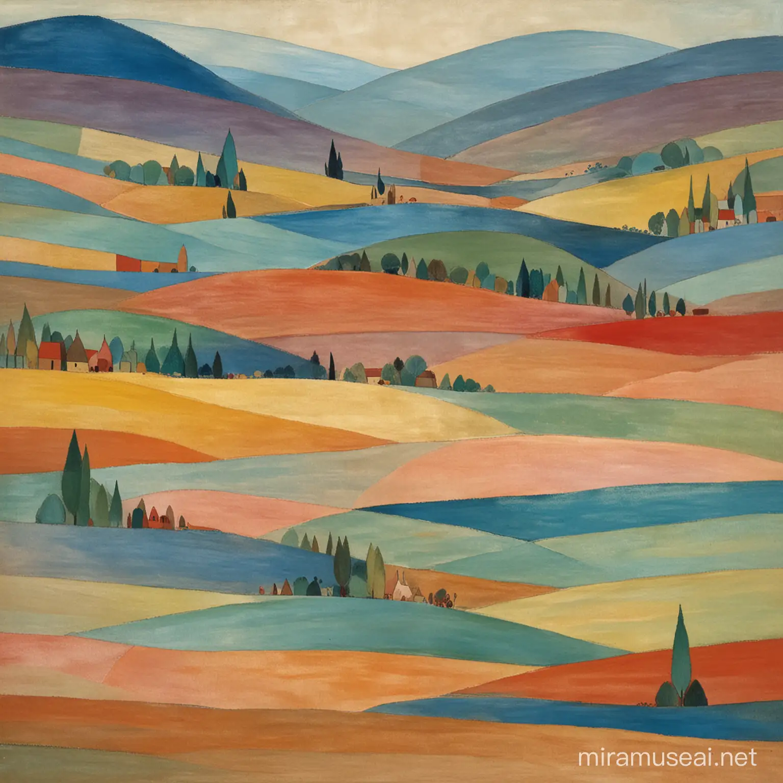 Whimsical Landscape of Remembered Hills Inspired by Paul Klee