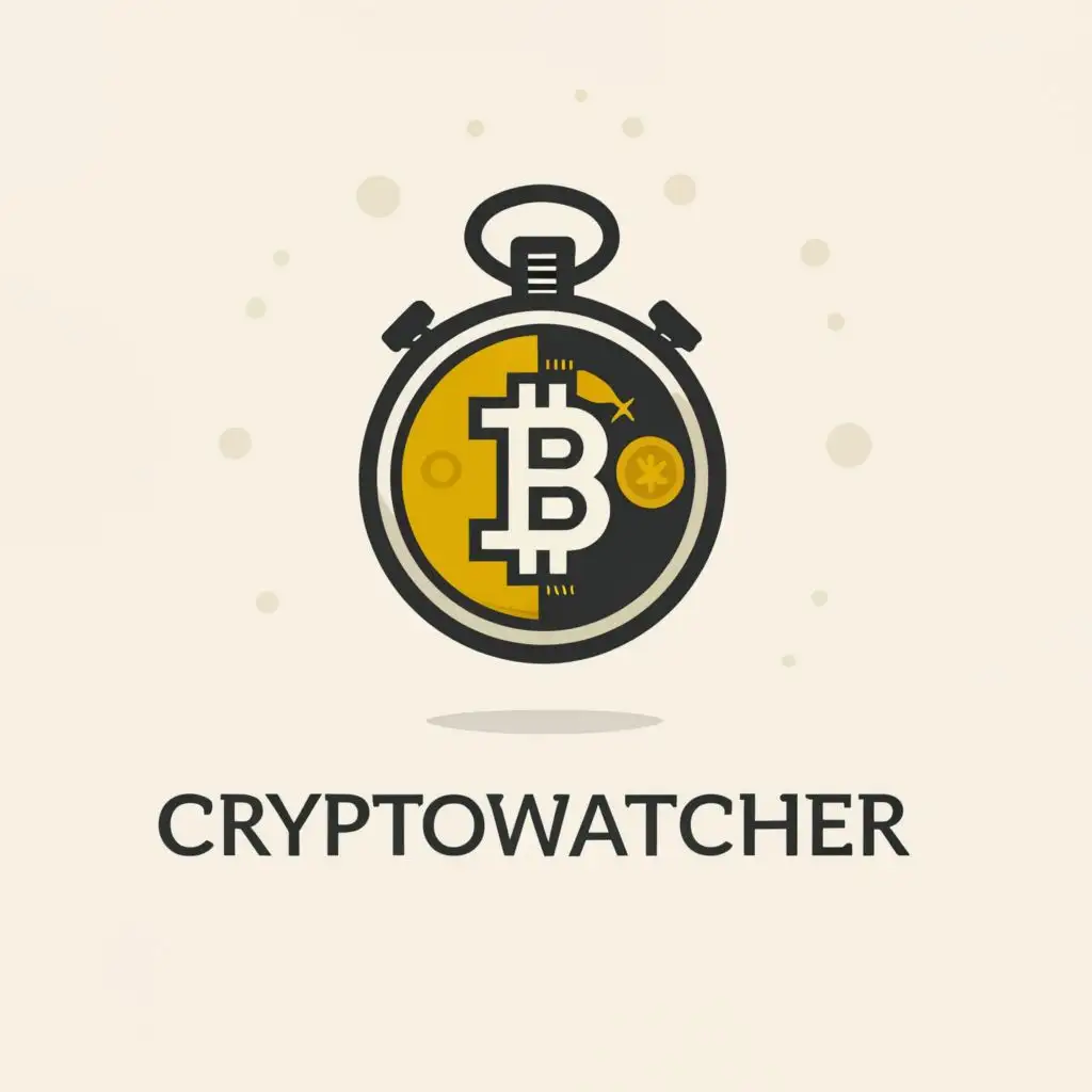 a logo design,with the text "CryptoWatcher", main symbol:Design a logo that combines the elements of a pocket watch and cryptocurrency.,Minimalistic,be used in Finance industry,clear background
