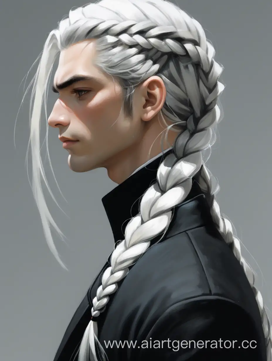 Stylish-Young-Man-with-Long-Black-Jacket-and-Braided-White-Hair