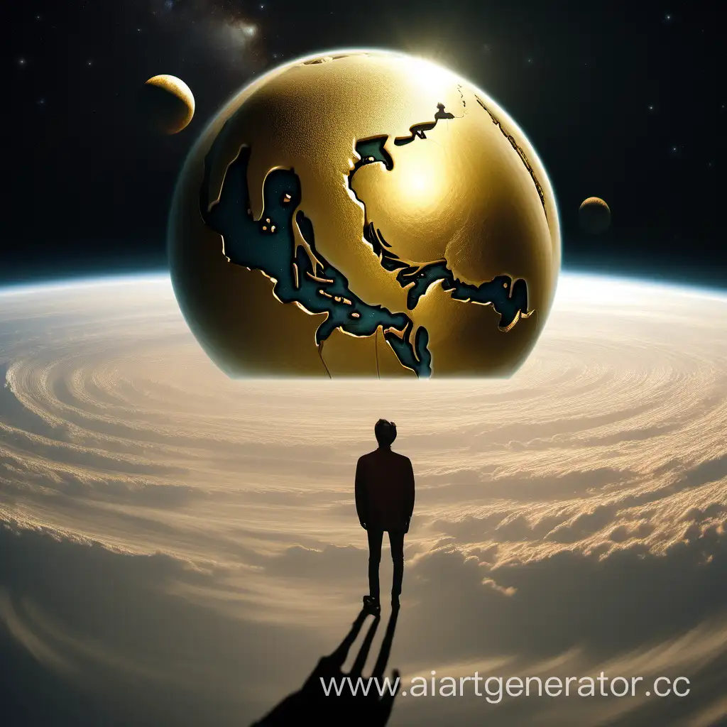 Person-Gazing-at-Glittering-Golden-Planet