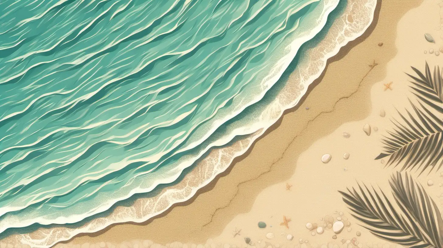 create me an illustrated texture of a clear sea and a sandy beach, view from above