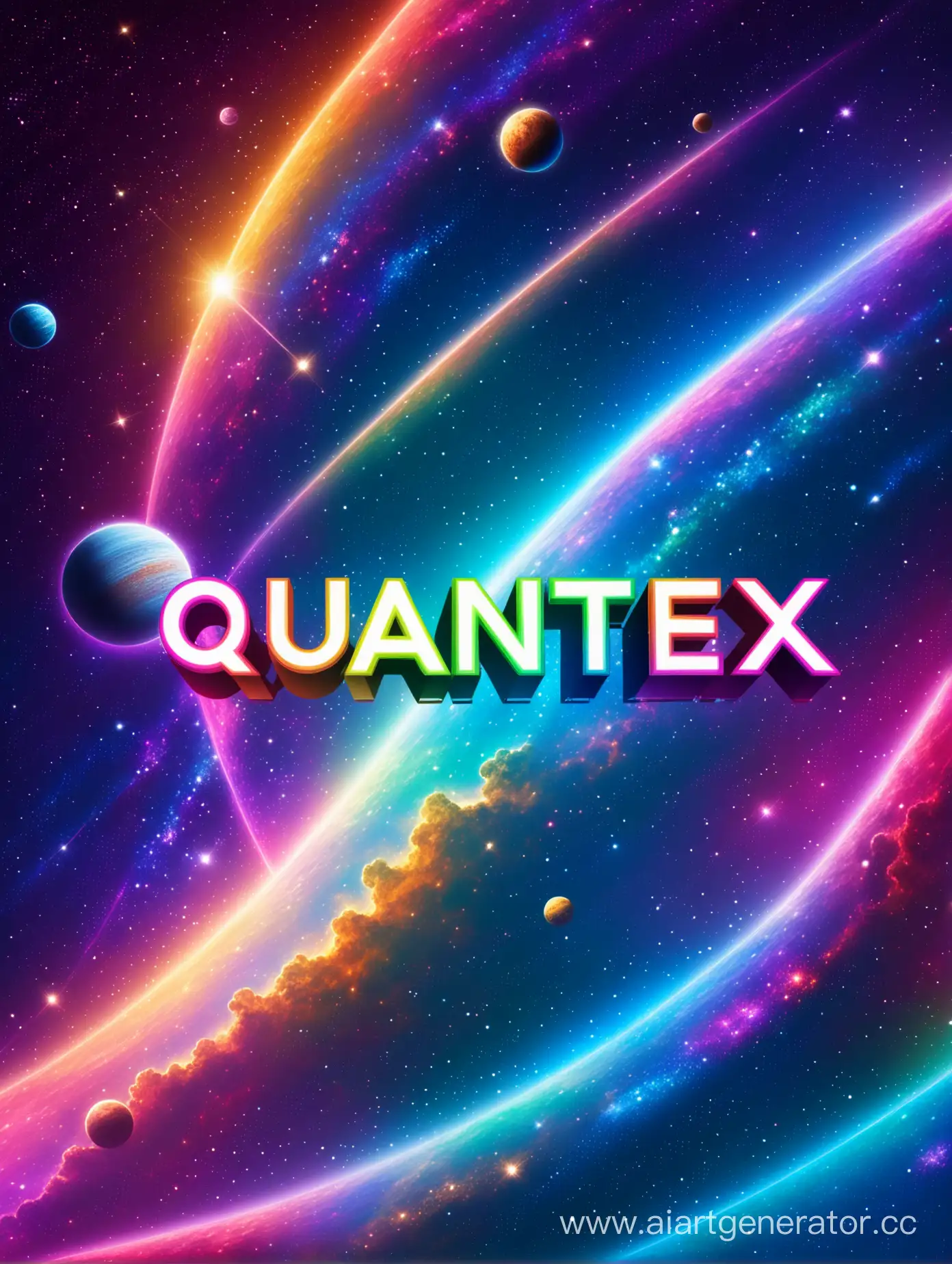 Красивое,красочное изображение космоса с надписью "QUANTEX" большими буквами главным планом