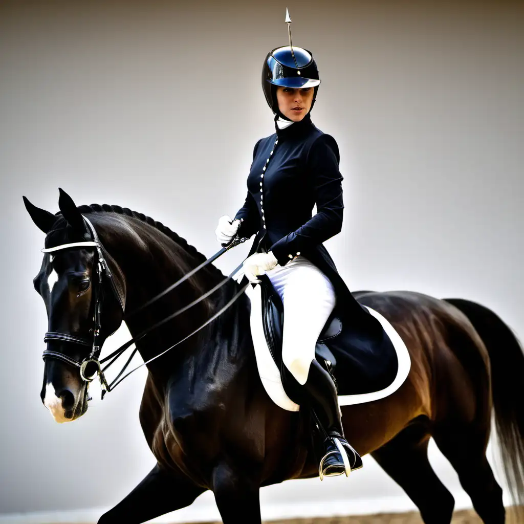 Elegant Equestrian Dressage Rider with Epee in Classic Black Attire