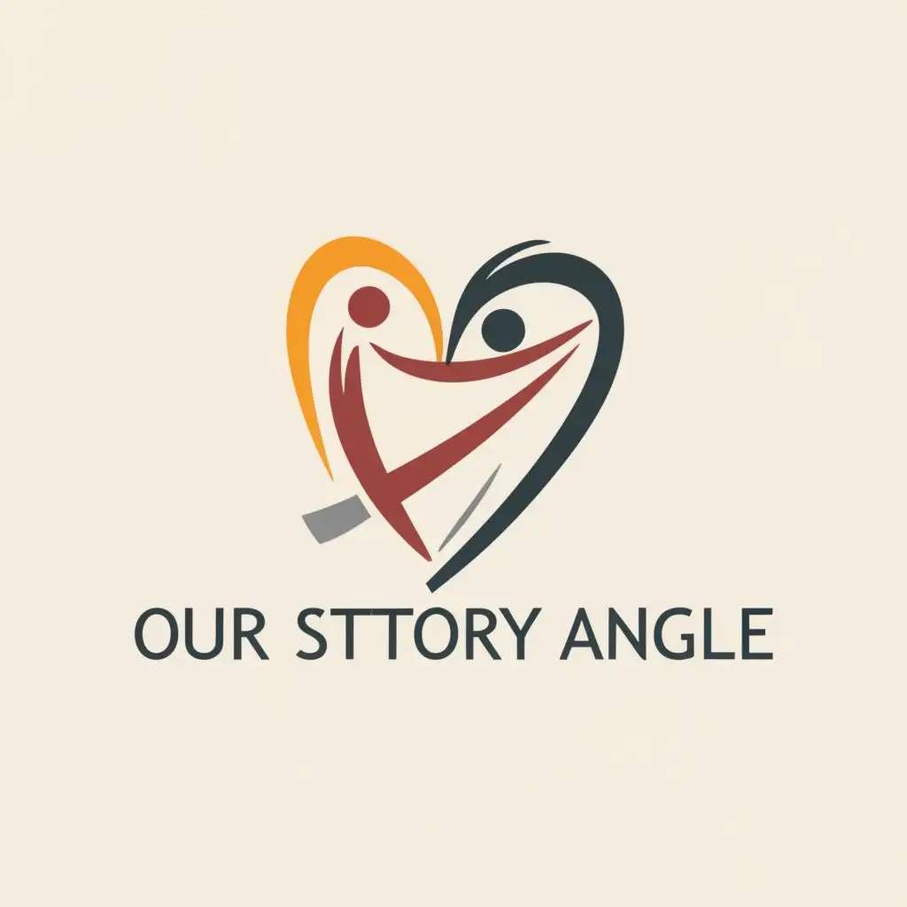 a logo design,with the text "Our Story Angle", main symbol:silhouette of a person hugging a heart,Moderate,clear background