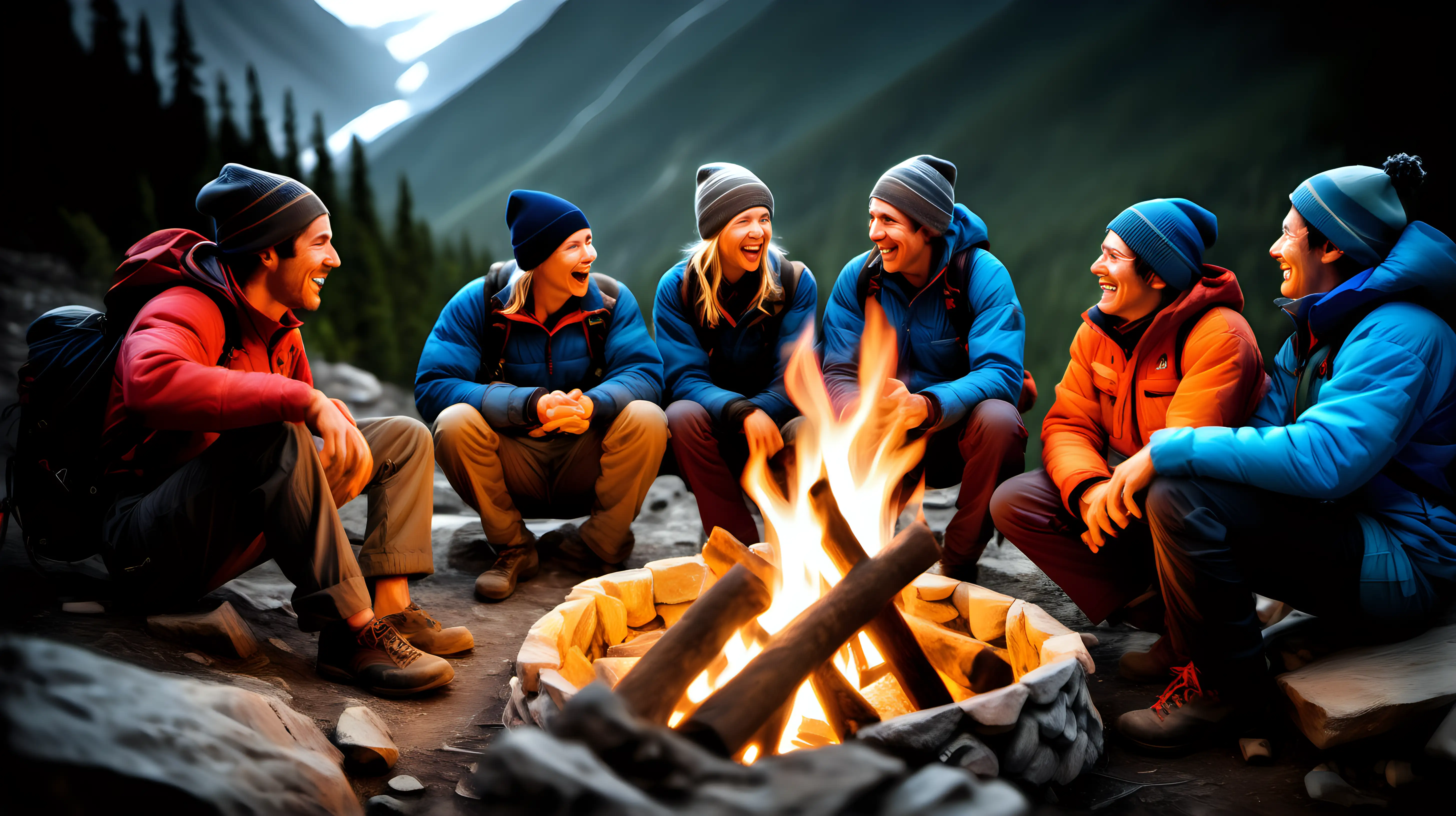 Climbers Unwind around Campfire Shared Stories and Laughter