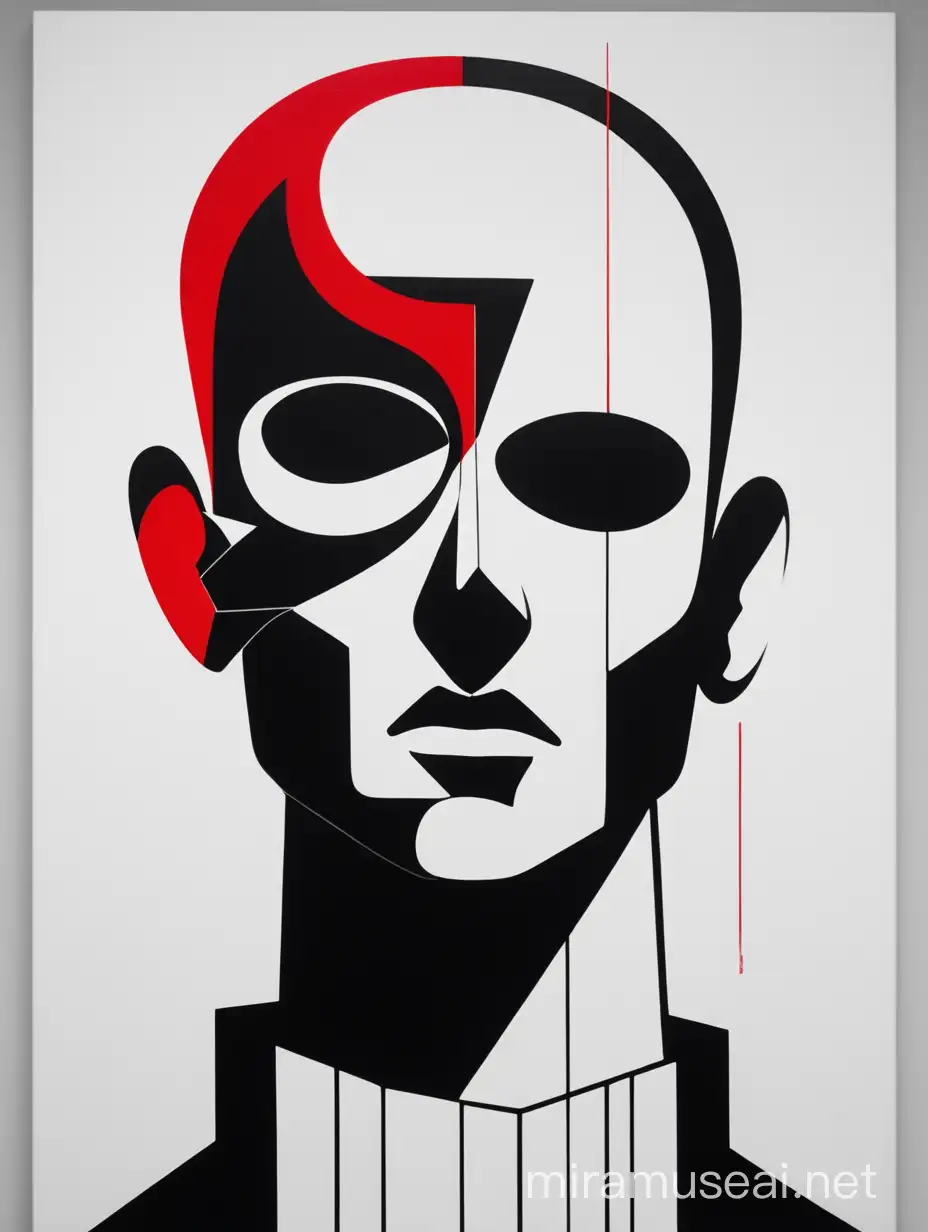 danger in the head, modern art, minimalistic, symbolic, black, white and red