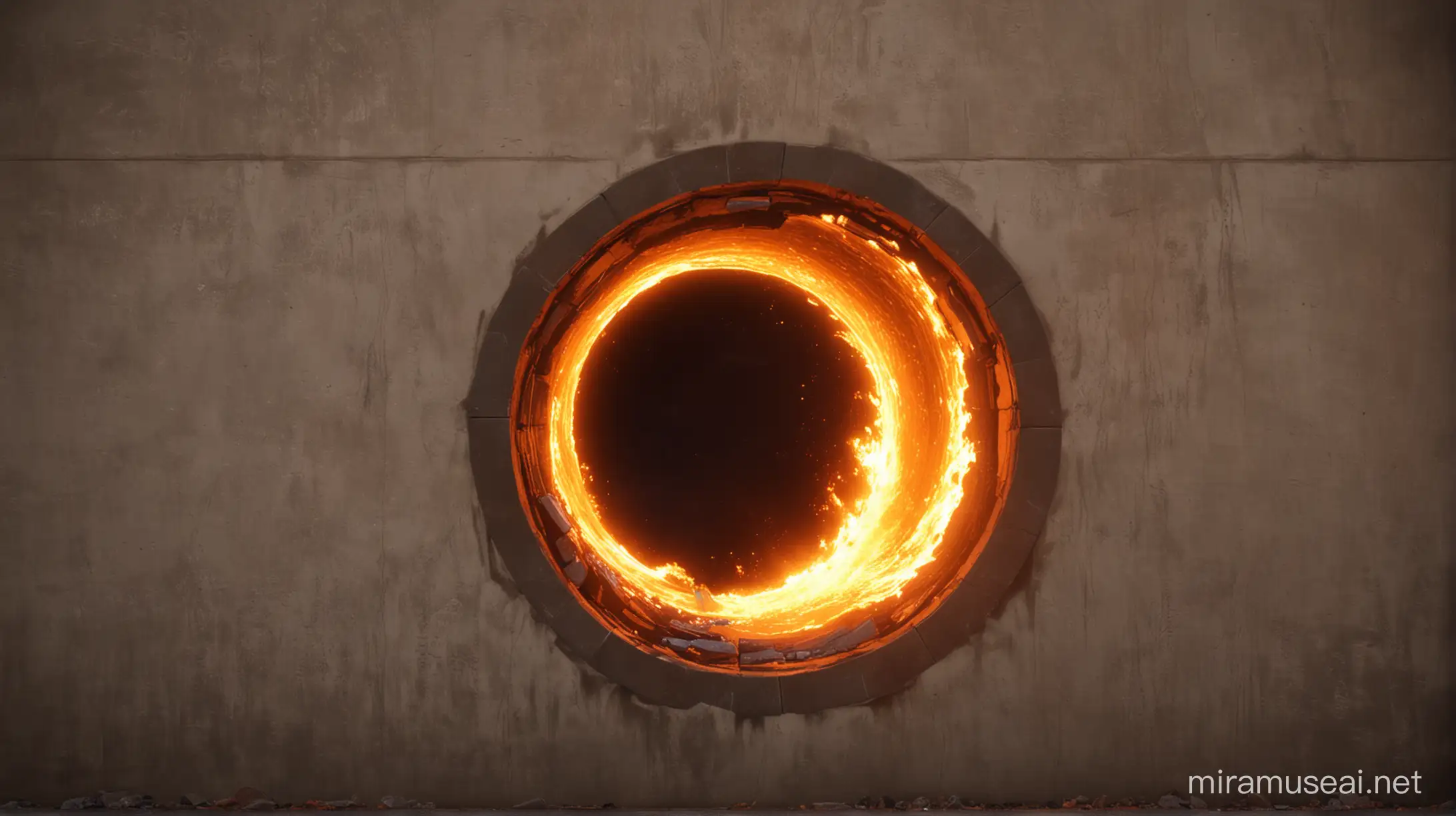 A portal on fire and on the back space