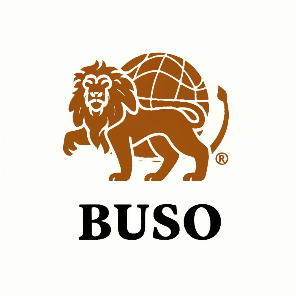 logo, a lion or a globe, with the text "BUSO", typography