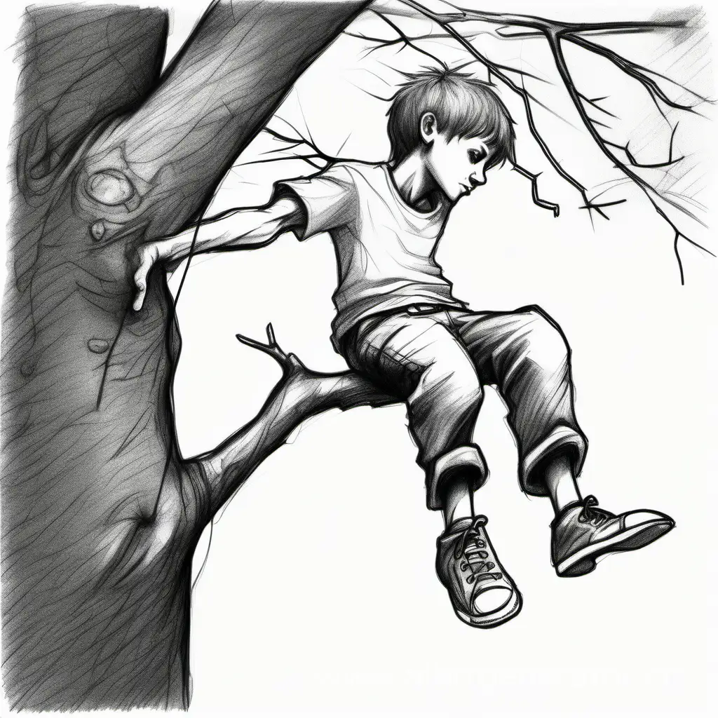 Teenage-Boy-Hanging-from-Tree-Branch-Dramatic-Sketch-Illustration