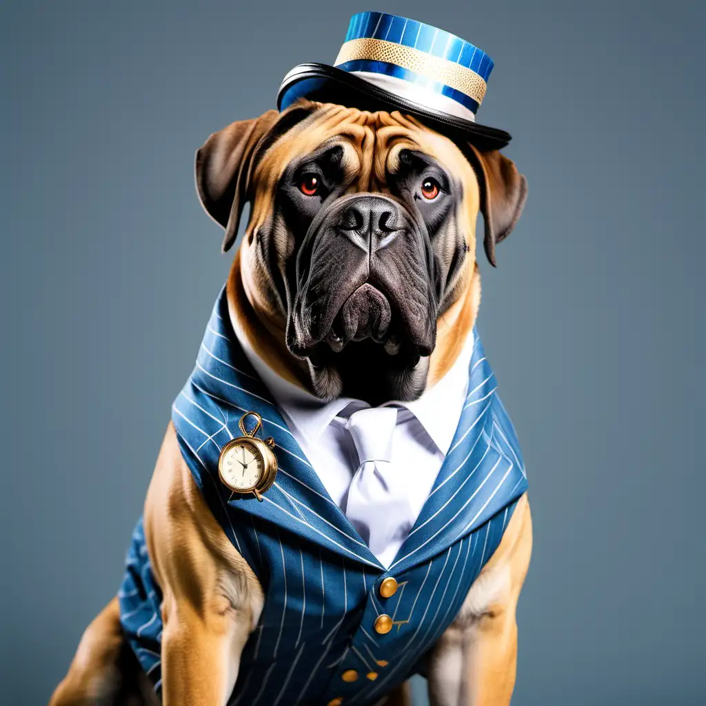 cute bullmastiff wearing time travel outfit 