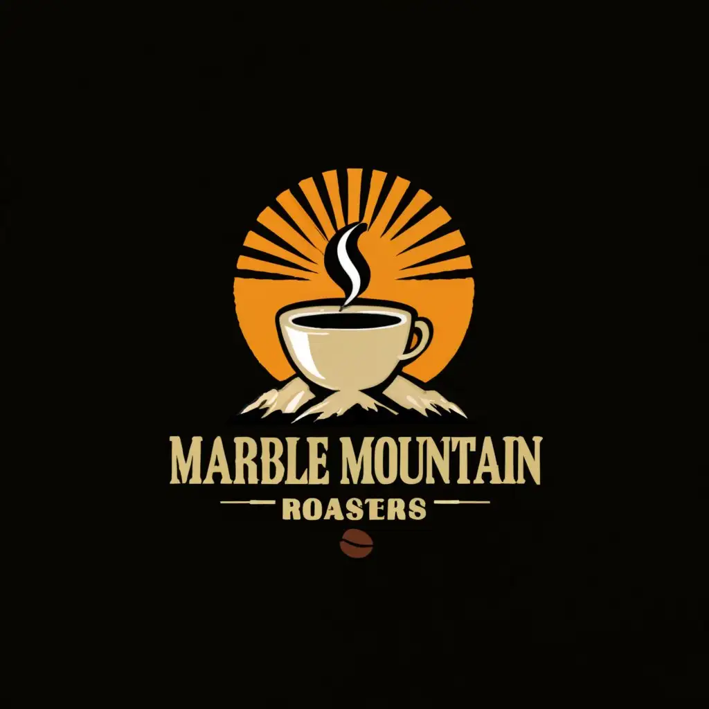 LOGO-Design-For-Marble-Mountain-Roasters-Coffee-Cup-Beans-Mountain-and-Sun