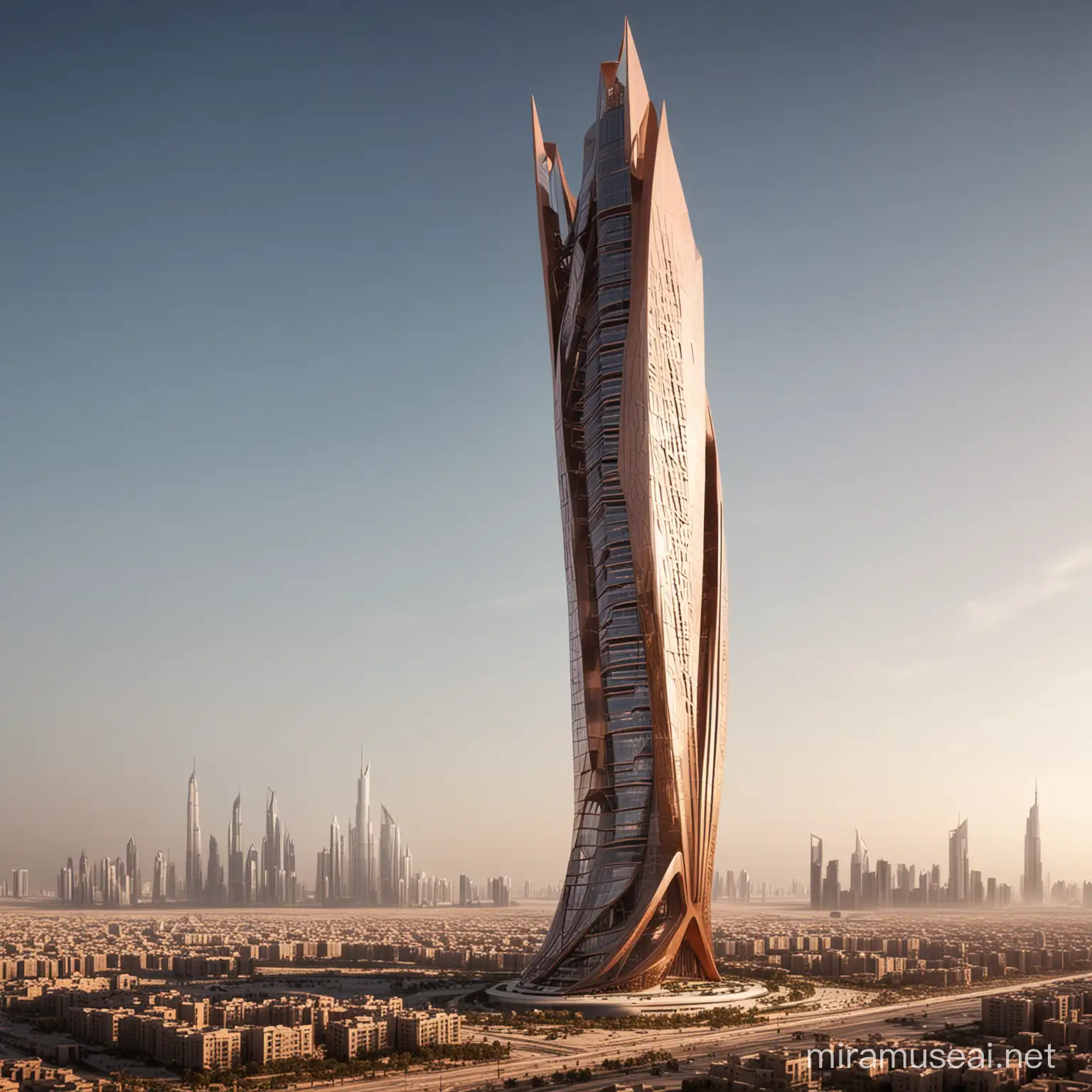 Zaha Hadid Inspired Copper Tower Sculpture in Dubai