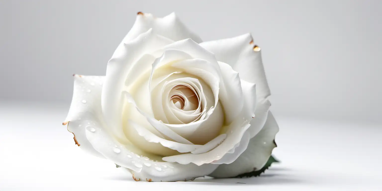 Elegant White Rose Blossoming on a Pure White Background