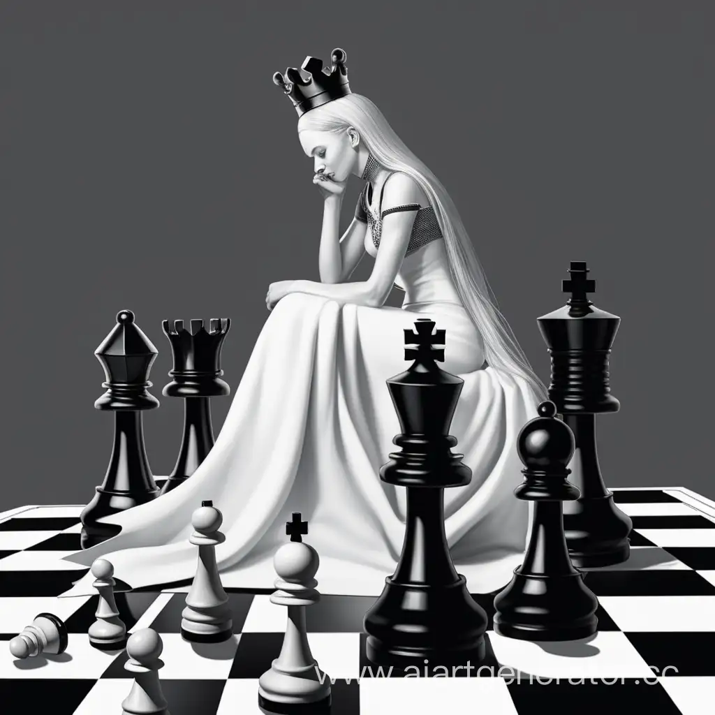 The black and white queen of chess. Sideways