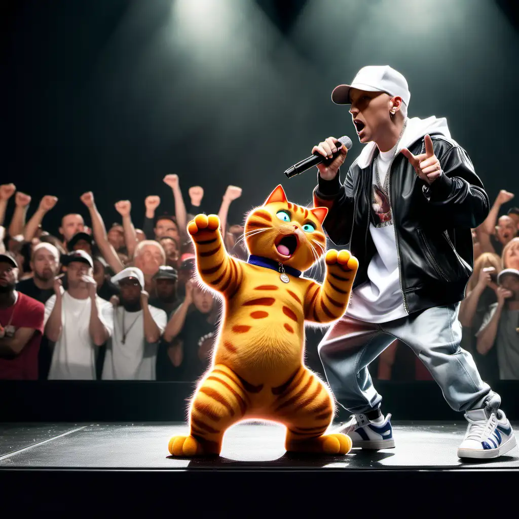 Eminem and Garfield the Cat Engage in Rap Battle on Stage