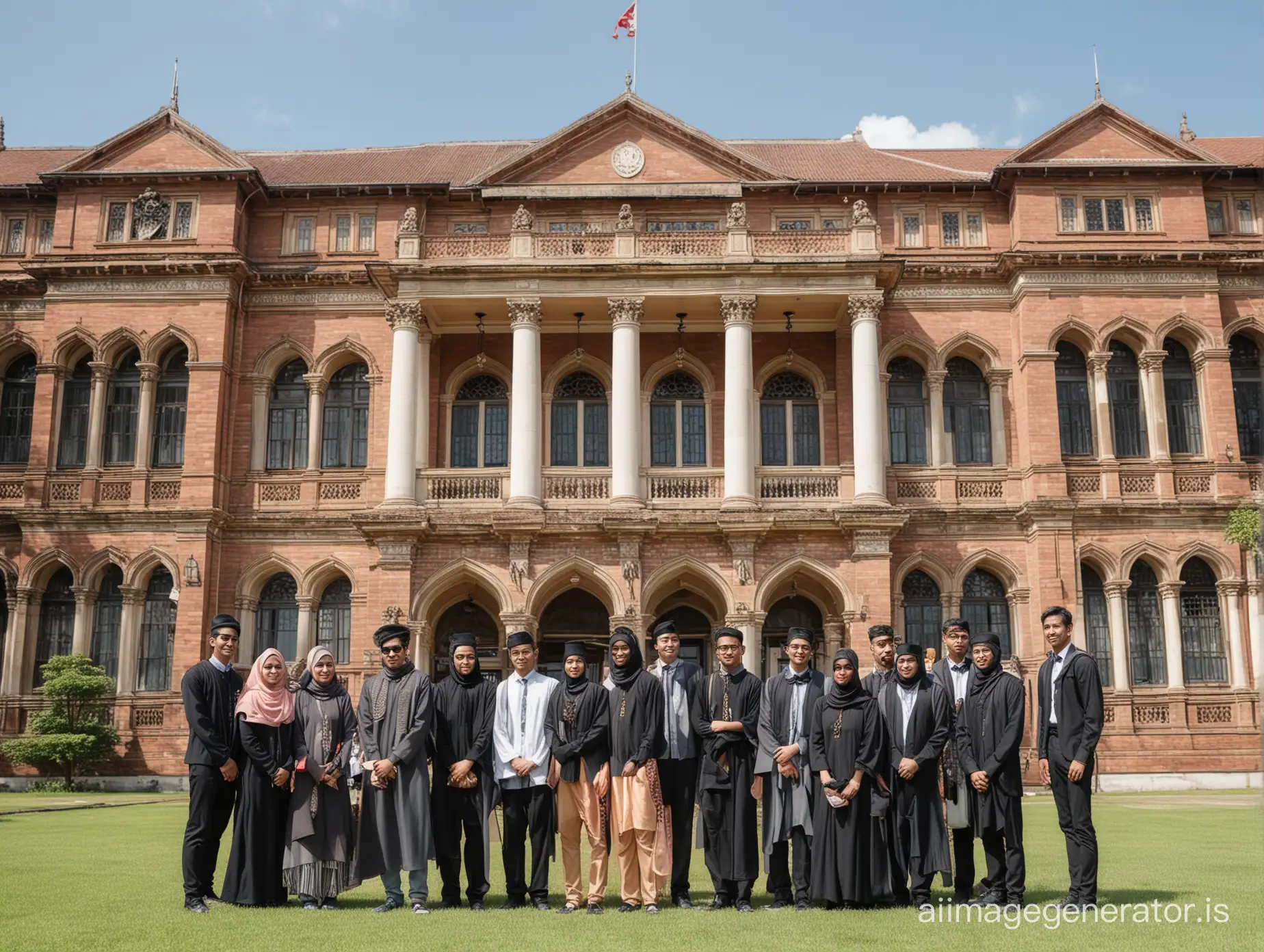 students malay photoshoot, in front of main building university