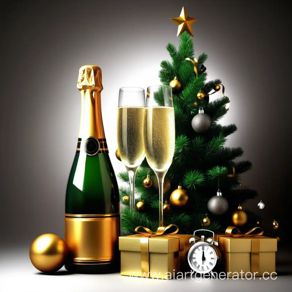 С Новым годом с елкой и шампанским 