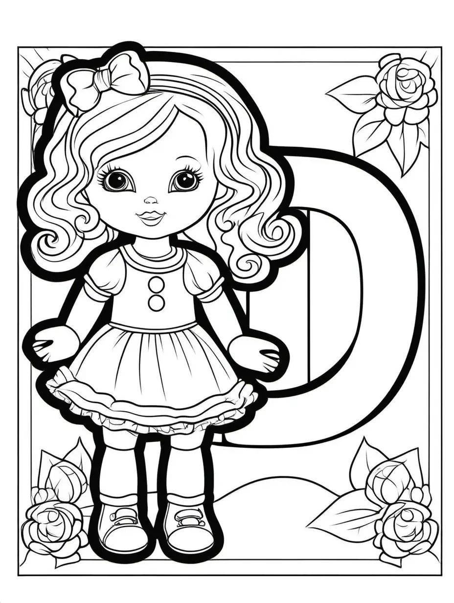 Alphabet Letter D Coloring Page with Delightful Doll for Kids