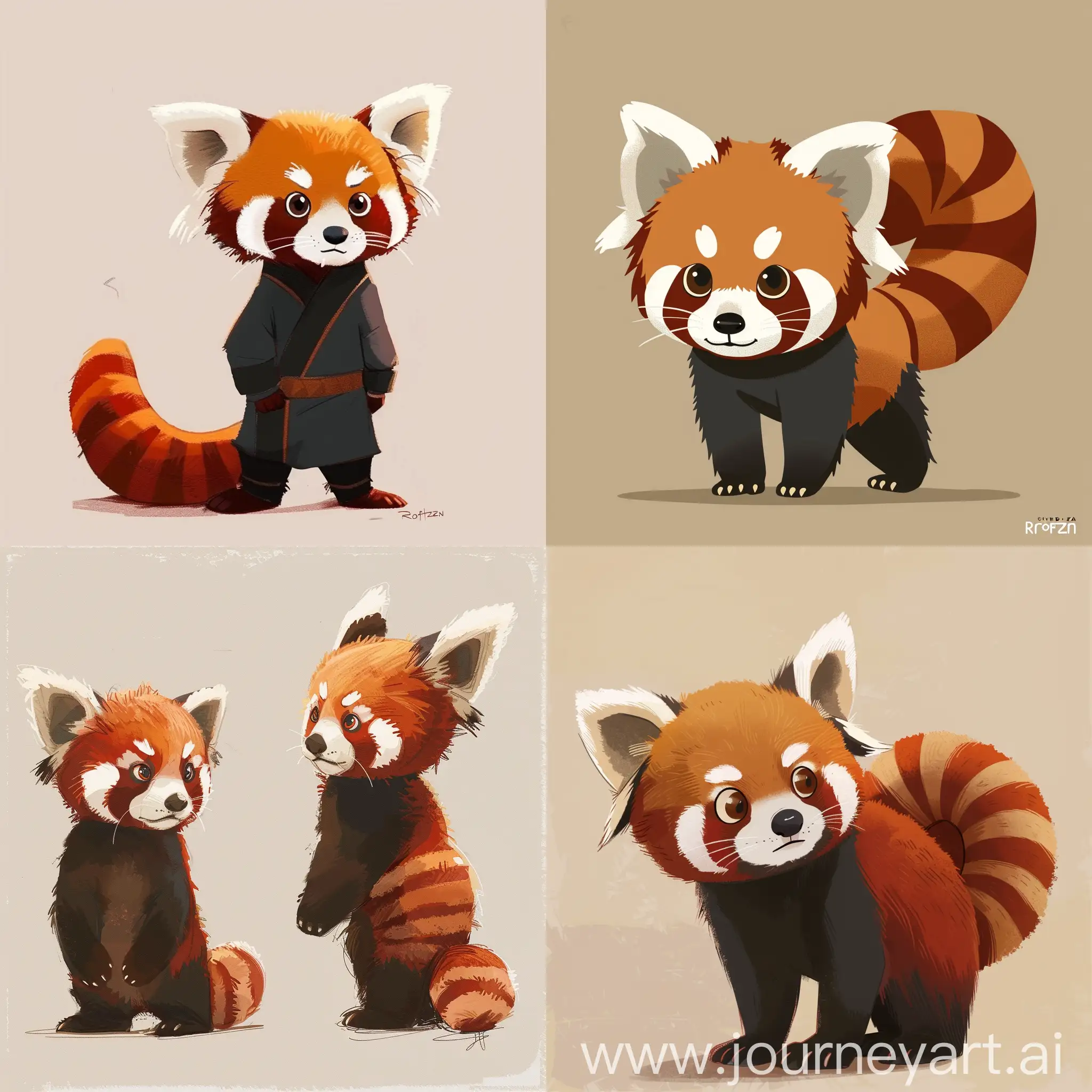 cute red panda  series，studio ghibli，minimalism，character design，exquisite details，character sheet Artist：roffzen