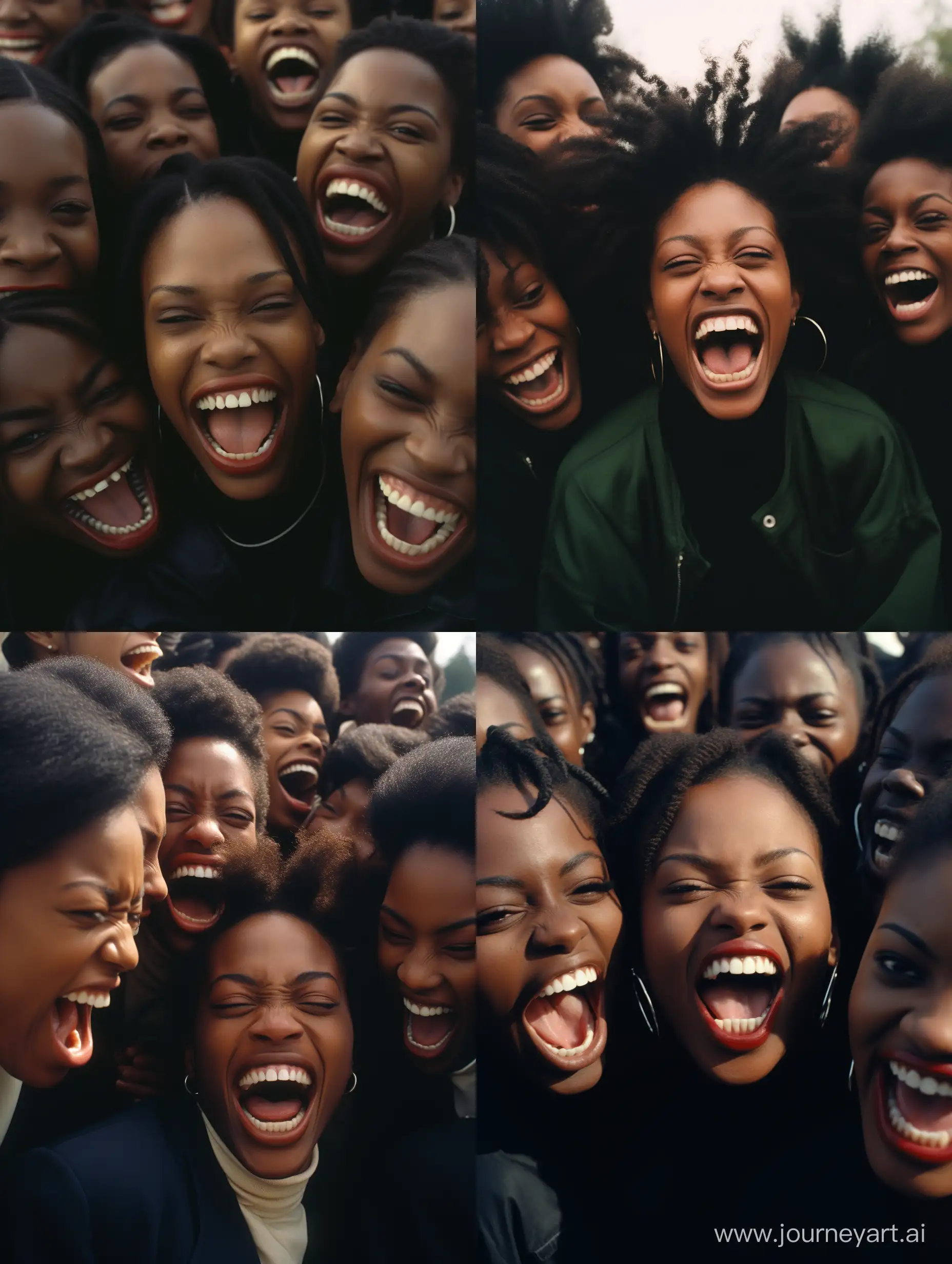 Group of alpha kappa alpha black girls teeth closed doing the grimace snarling grin in the late 1990's  1999