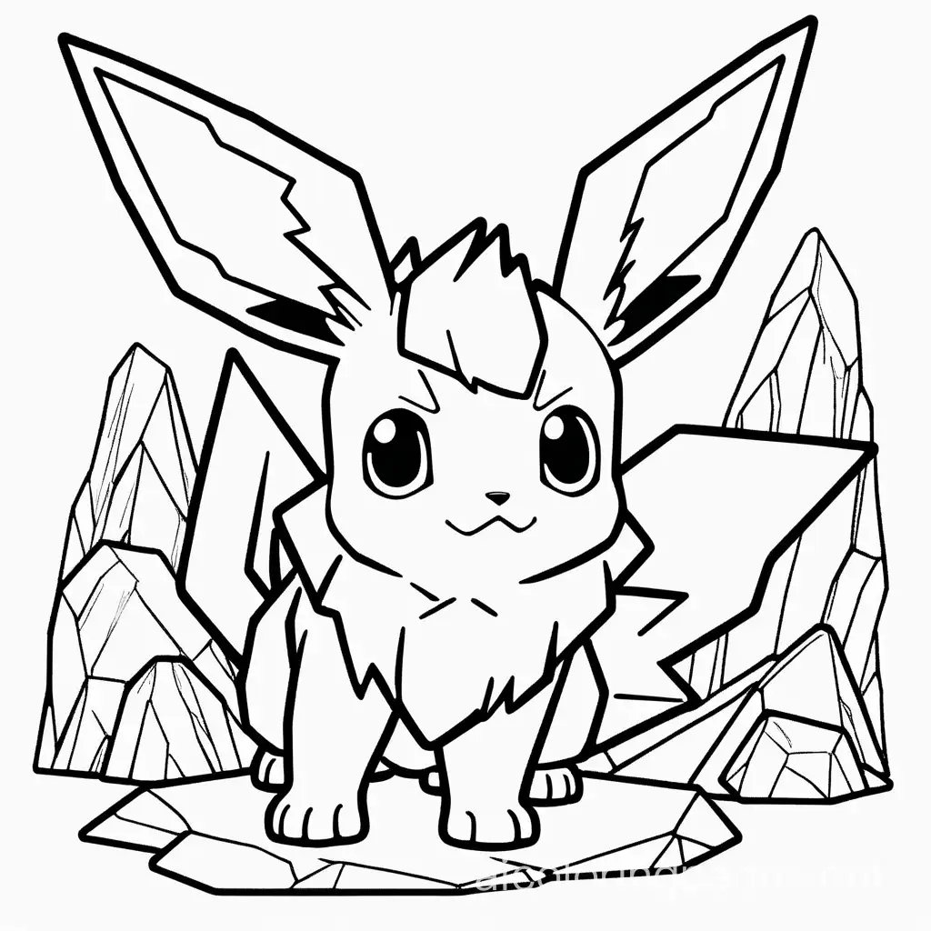Rock type Eevee evolution variant that is made of stone and rock and magma.
, Coloring Page, black and white, line art, white background, Simplicity, Ample White Space. The background of the coloring page is plain white to make it easy for young children to color within the lines. The outlines of all the subjects are easy to distinguish, making it simple for kids to color without too much difficulty