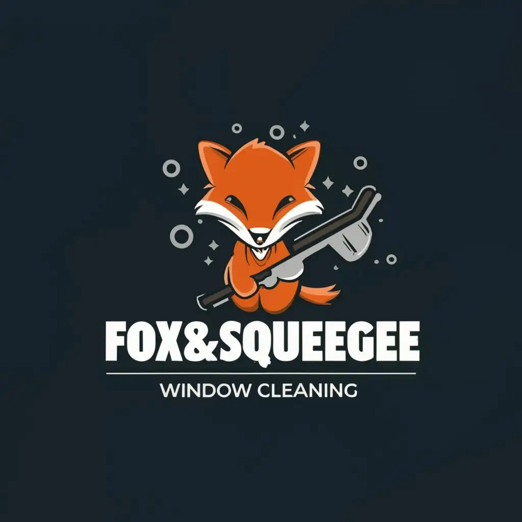 LOGO-Design-for-Fox-Squeegee-Playful-Fox-Mascot-with-Squeegee-Tool-on-White-Background