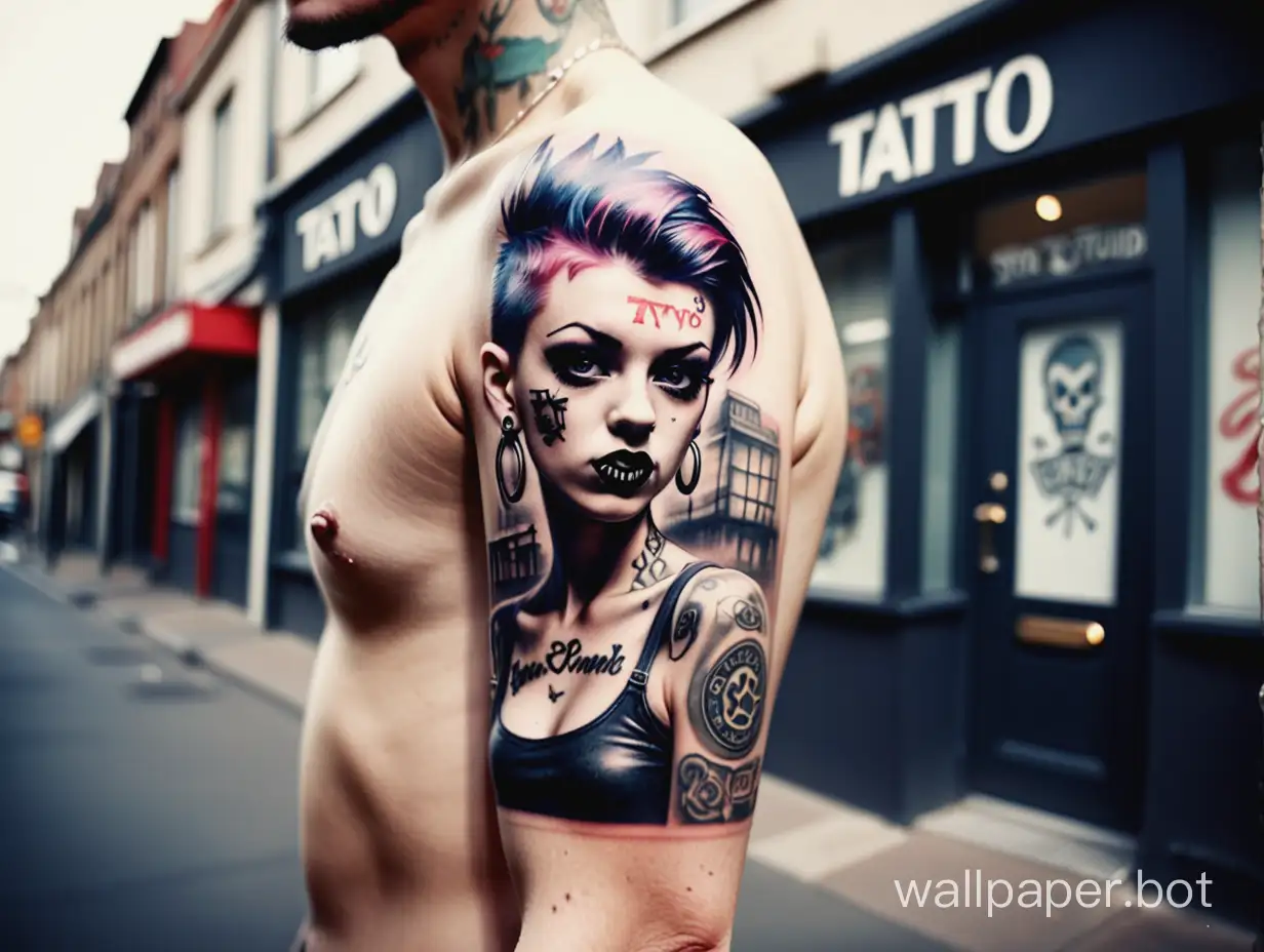 Vintage-Street-View-at-Front-Tattoo-Studio-with-Unfocused-Punk-Vibes