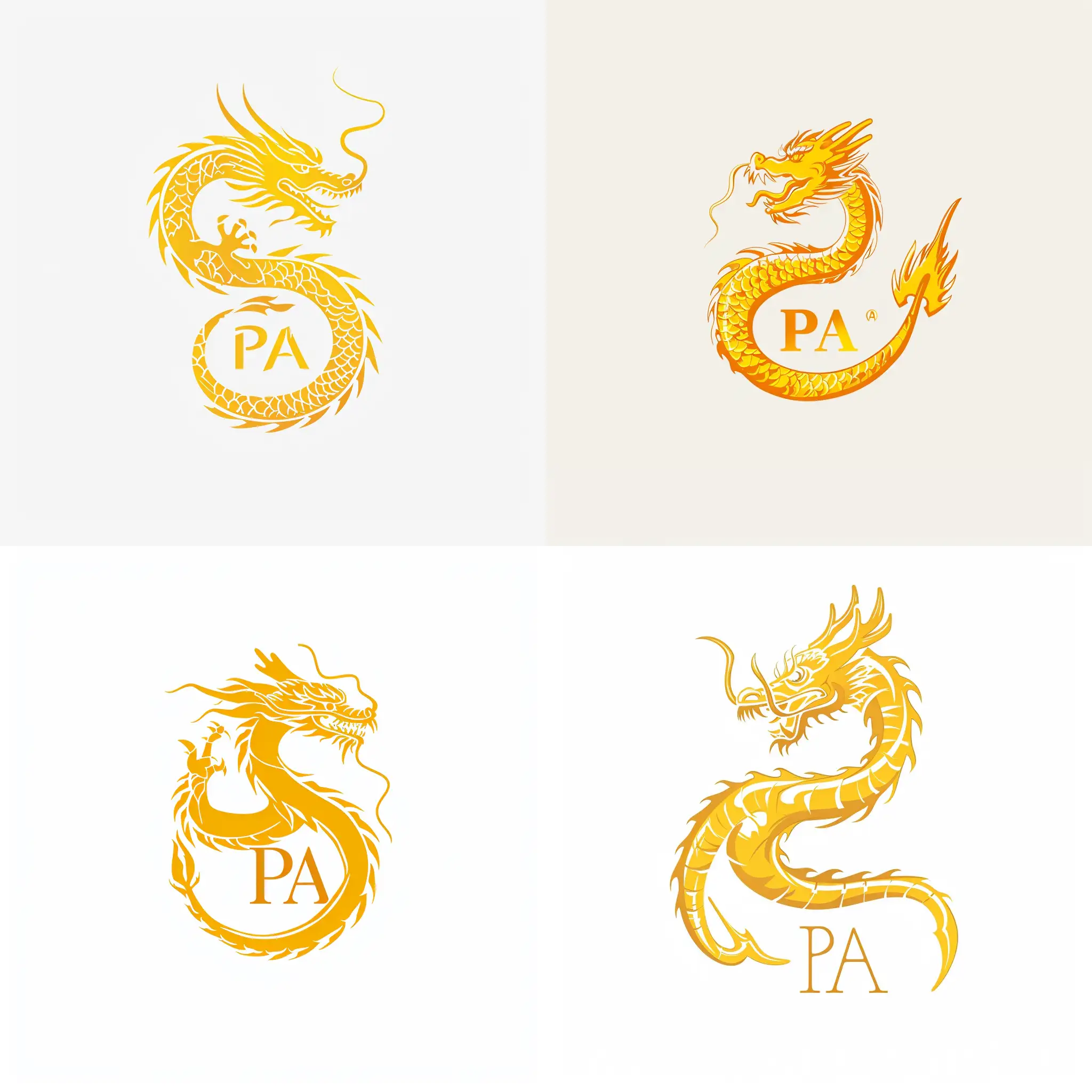 Logo design: main symbol: yellow dragon, with the text "PA", Moderate, clear background 