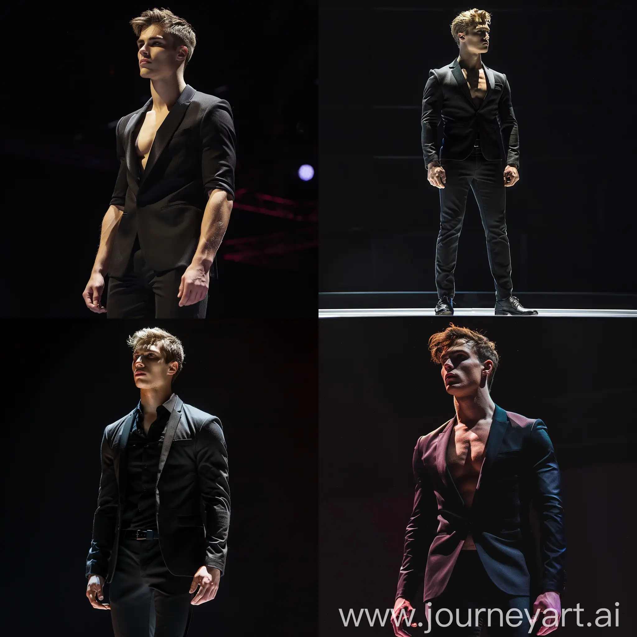 Athletic-Male-Model-in-Black-Suit-on-Stage