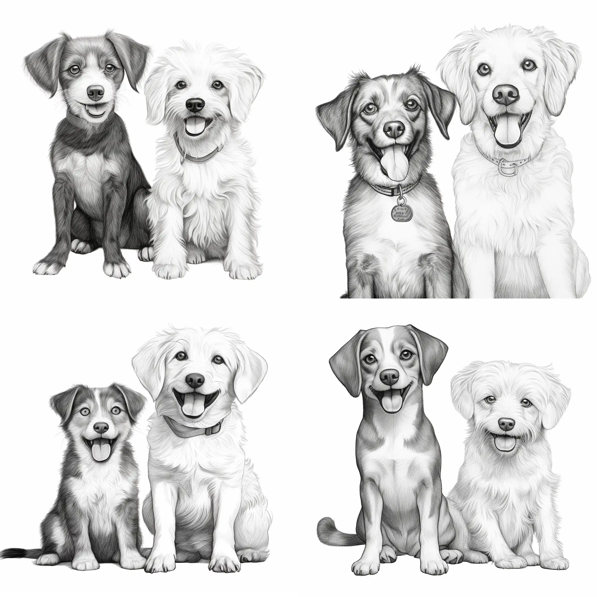 Adorable-Realistic-Line-Drawing-of-Happy-Maltese-and-Husky-Beagle-Mix-Dogs