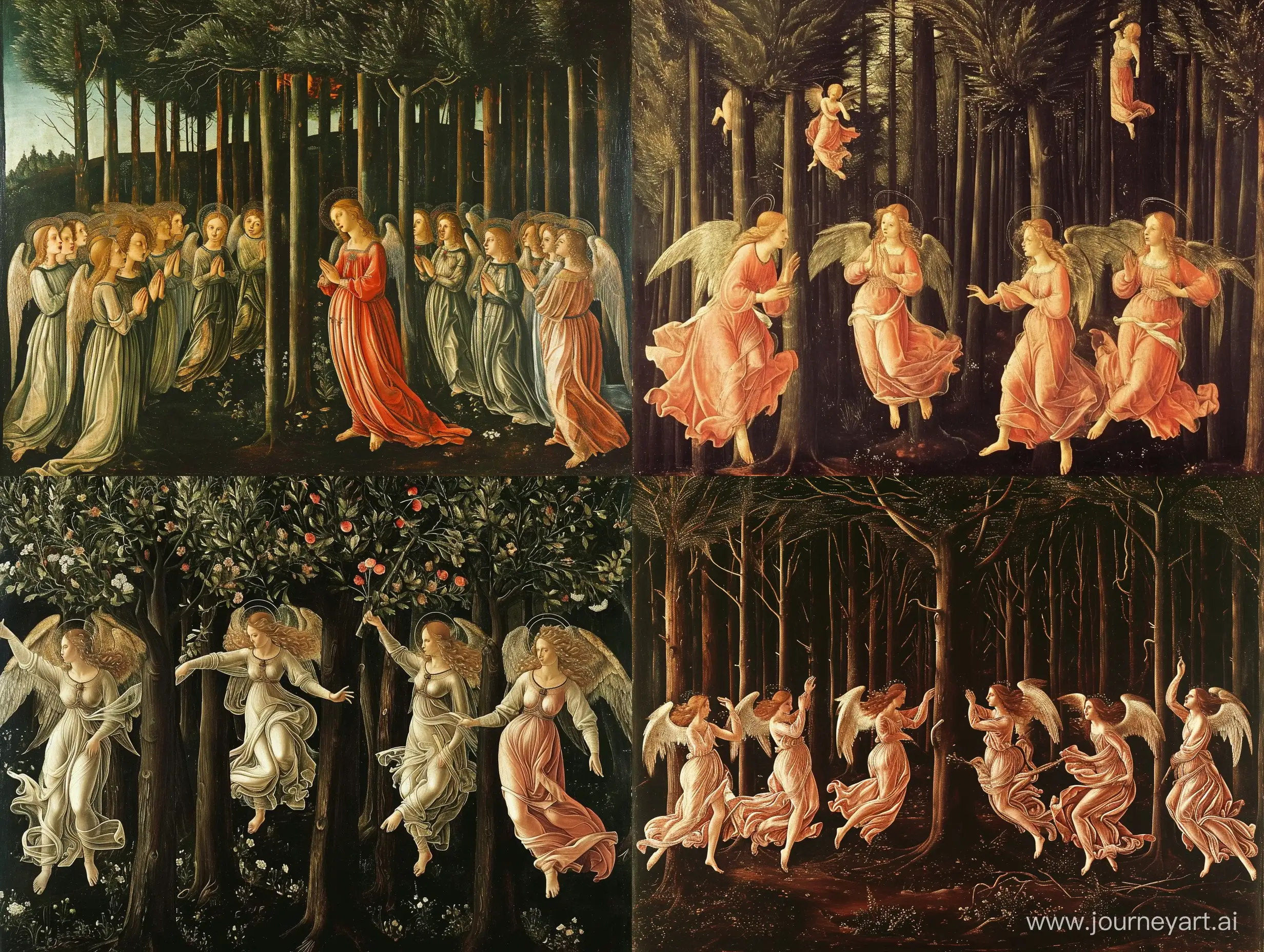 Botticelli painting of a forest with angels 
