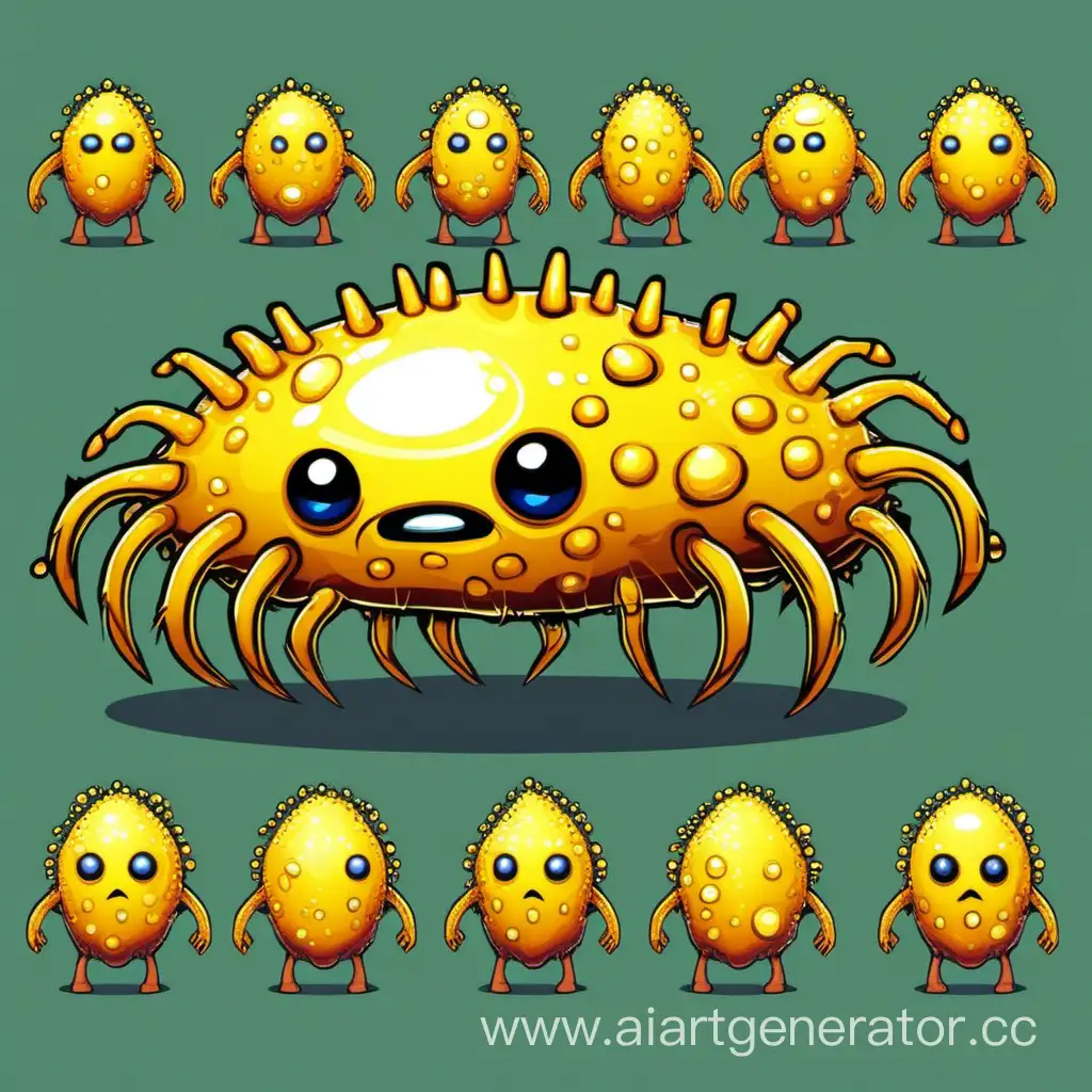 sprite for a 2D game, a big yellow furious bacterium