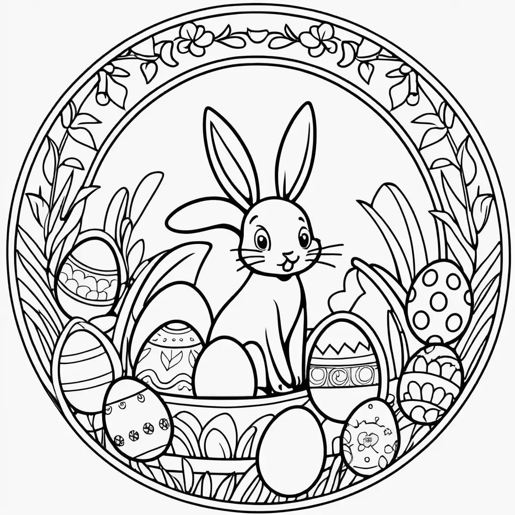 easter - coloring page for kids in circle border