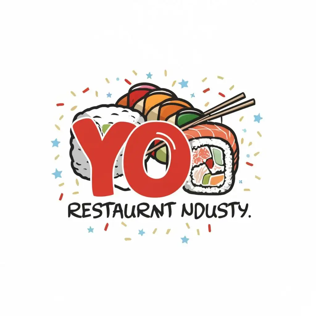 logo, please it has Olympic logo and some sushi, with the text "YO!", typography, be used in Restaurant industry
