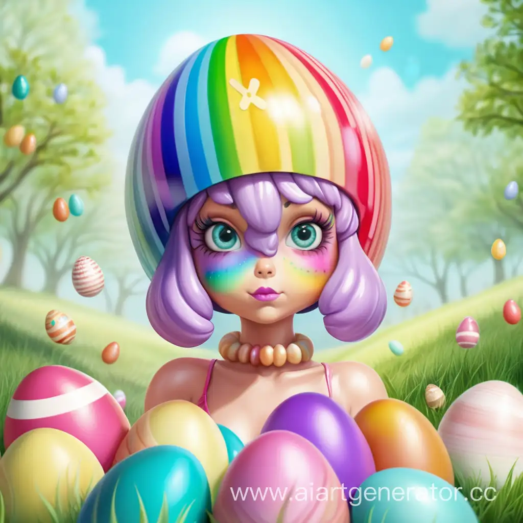 Adorable-Latex-Girl-with-Rainbow-Skin-and-Easter-Egg-Companions