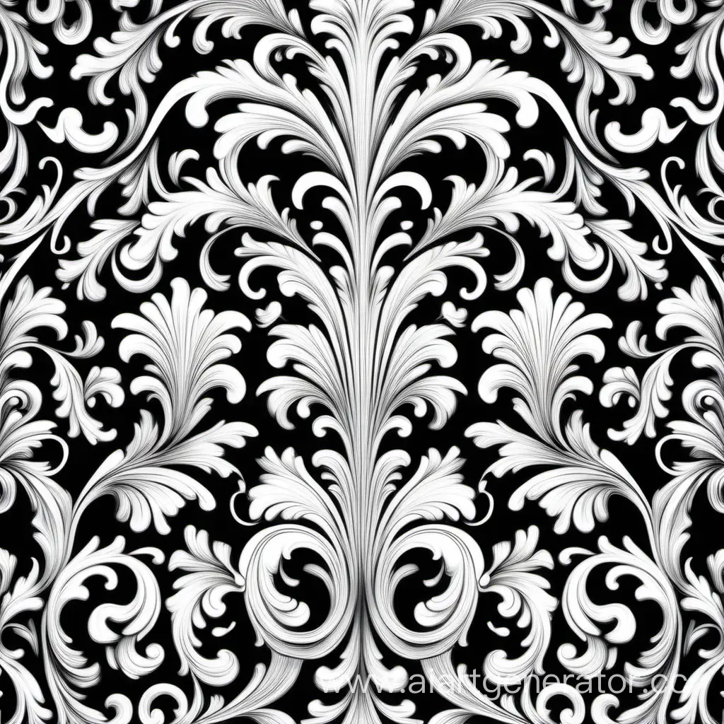 a pattern of floral, Baroque  movement, repeating pattern, white and black vector illustration 