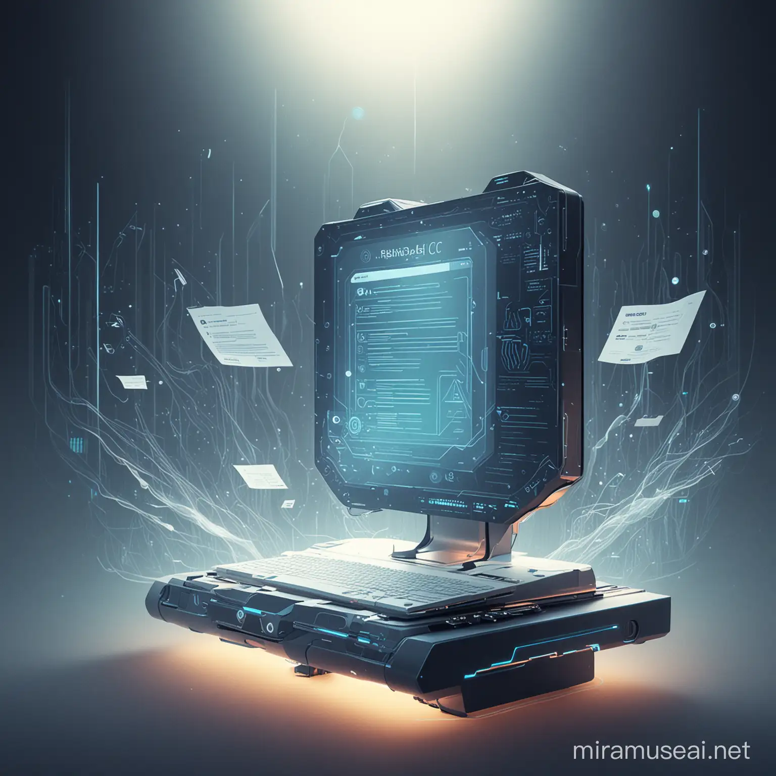 A futuristic illustration to showcase an innovative solution that manages documents on a platform