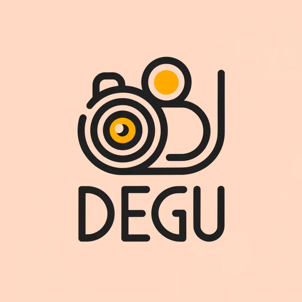 a logo design,with the text 'Degu', main symbol:Camera, mouse animal,Minimalistic,clear background