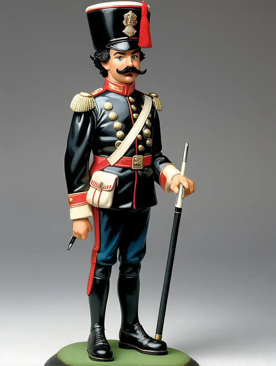 Vintage Tin Soldier Figurine Black Mustaches OneLegged Hero in a Black Hat